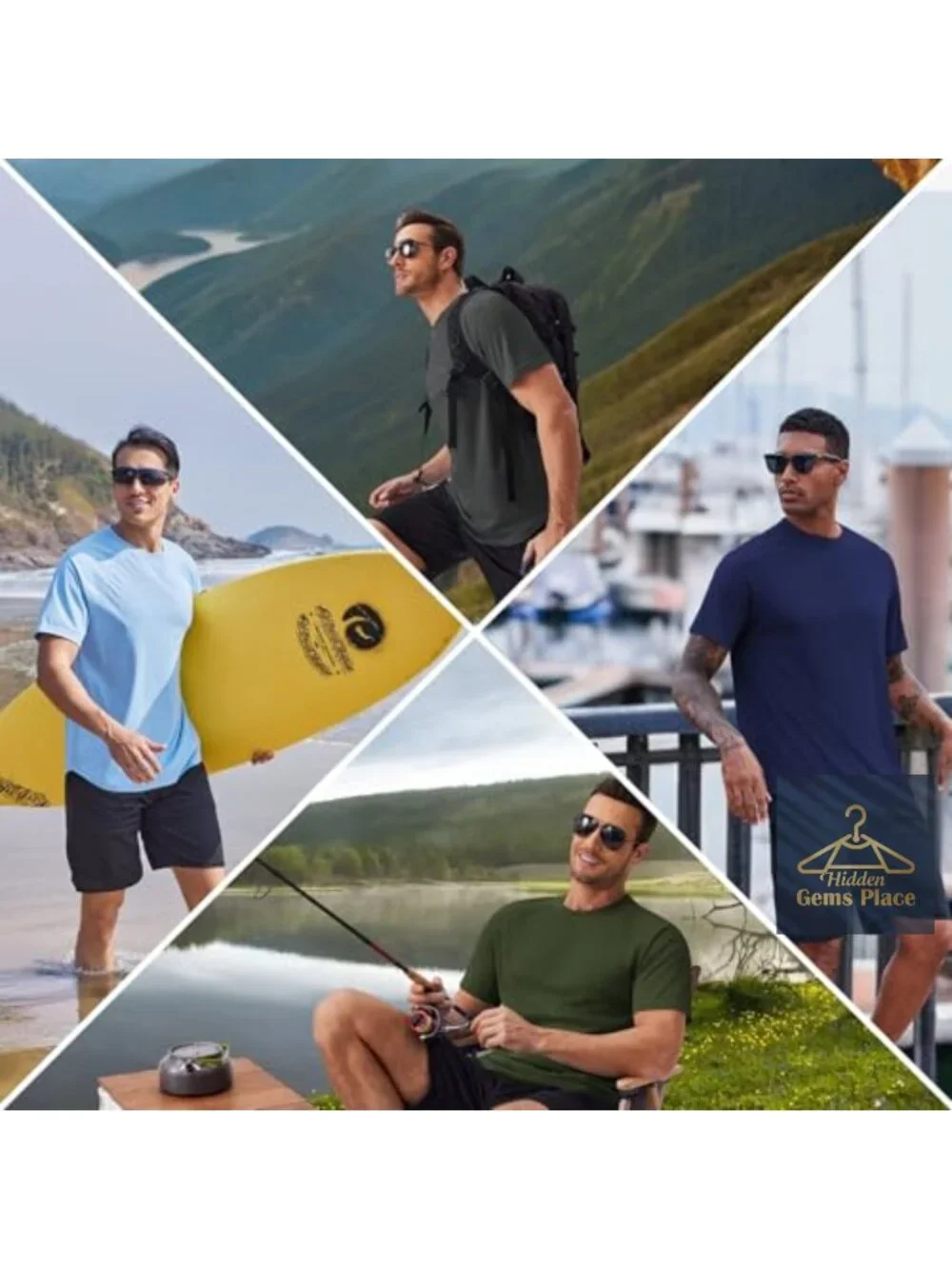 UPF50+ Men's Rash Guard Shirts 2-Pack Quick Dry Short Sleeve Athletic Sun